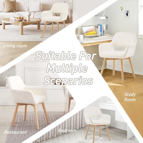 YEEFY Desk Chair No Wheels Vanity Chair Makeup Chair Comfy Accent Chair for Living Dining Room Bedroom Home Office Mid Centur
